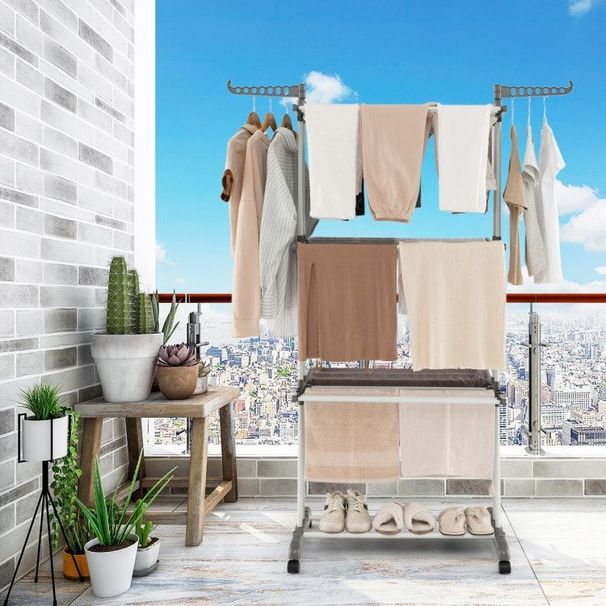 1 Pc 4-tier Clothes Drying Rack With Rotatable Side Wings And Collapsible Shelves_voghion.com