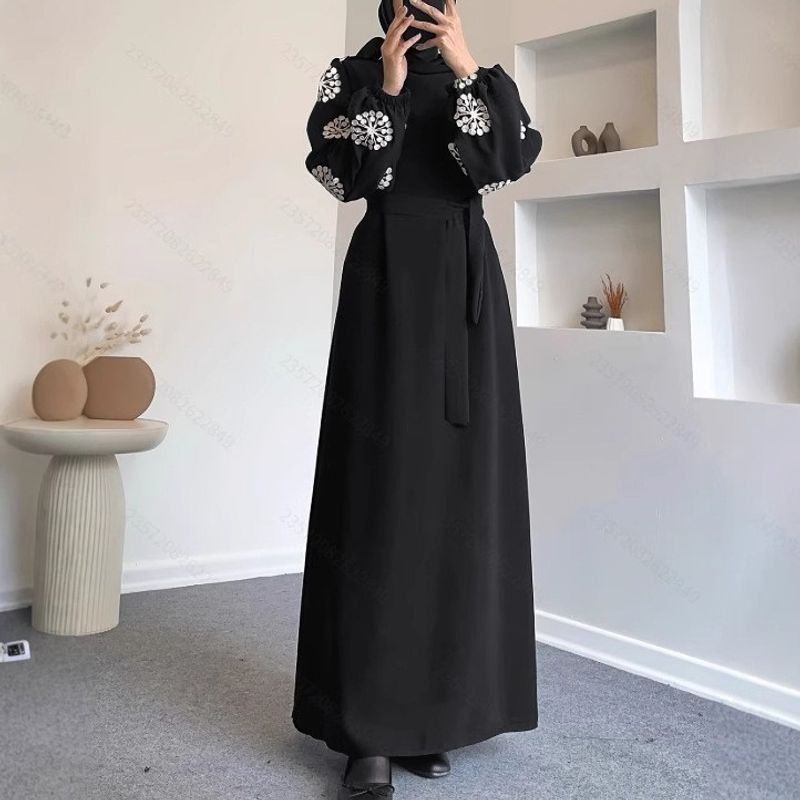 Damenmode Temperament Elegantes High-End Einfarbig Stehkragen Spleißen Ärmel Gürtel Langes Kleid_voghion.com