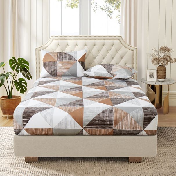 Brown Gray White Triangle Geometric Mattress Cover Polyester 3D Bedspread_voghion.com