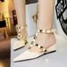 599-19 French Style Wedge Heel Pointed Toe Sandals For Women Classic Rivet Design One-Strap Comfortable Closed-Toe_voghion.com