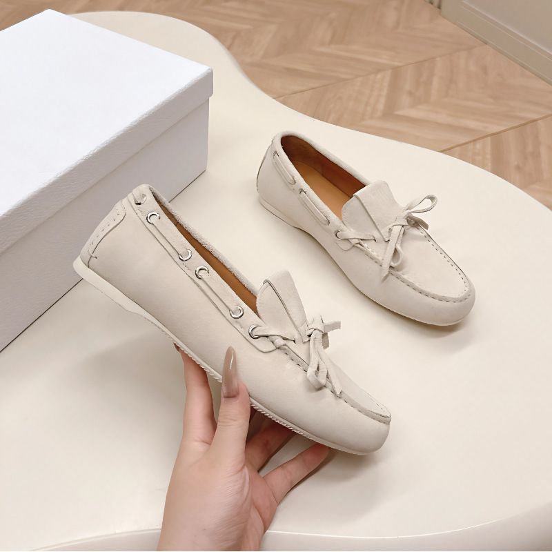 D Brand Four Seasons Single Wildleder Leder Kordelzug Bowknot Loafers Bequeme rutschfeste Autofahrerschuhe_voghion.com