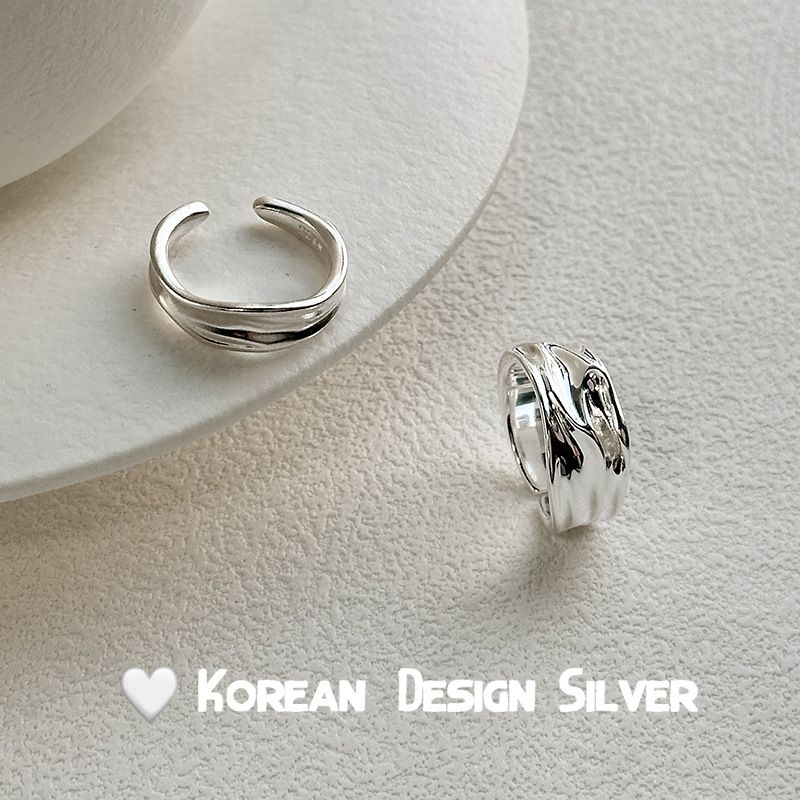 S Pure Silver Niche Simple Wrinkled Wide INS High-End Sense Elegant Fashion New Design Ring_voghion.com