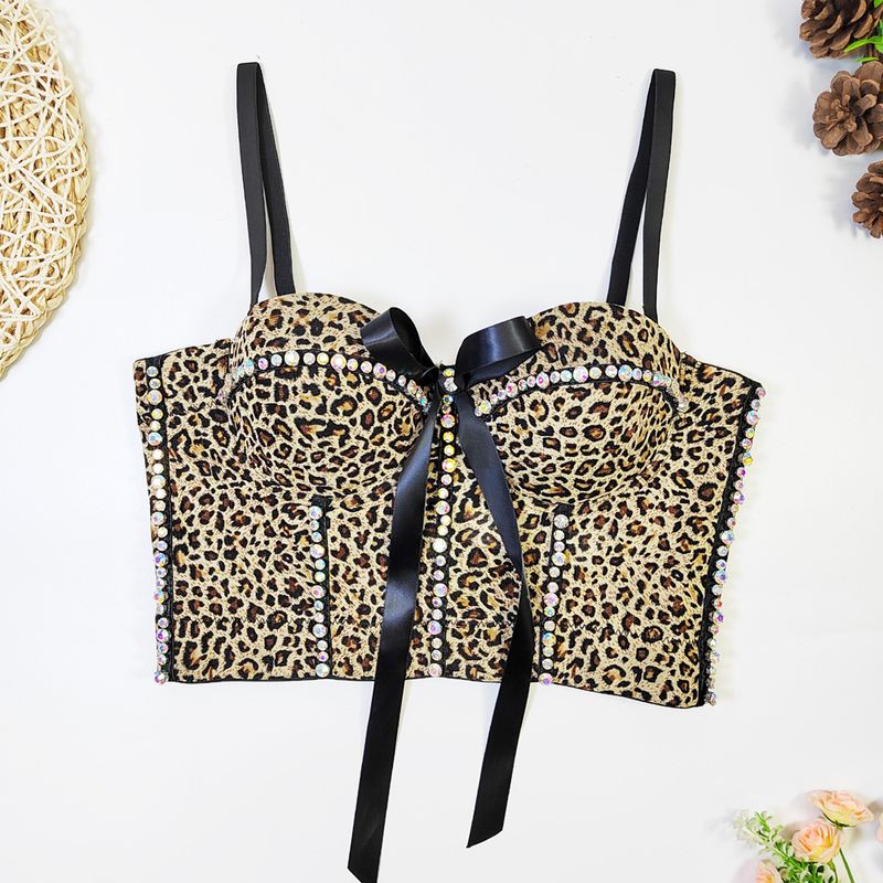 Women's Clothing Leopard Print Tube Top With Breathable Mesh Slim Fit Herringbone Camisole For Women With Thin Bowknot Bra_voghion.com