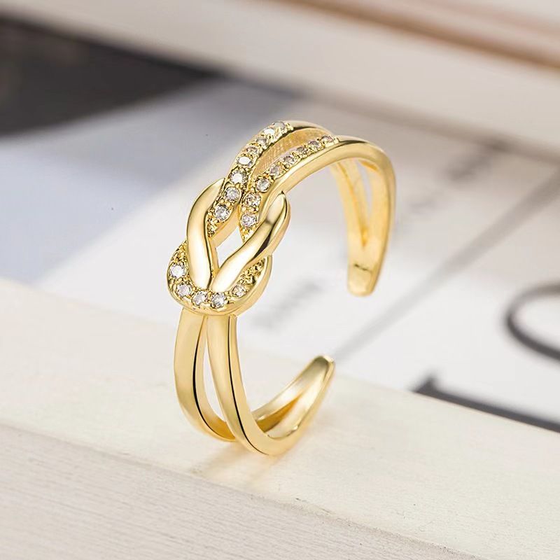 Korean Twisted Diamond Open Women's Instagram Trendy and Versatile Layered Geometric Ring Mesh Red Jewelry_voghion.com