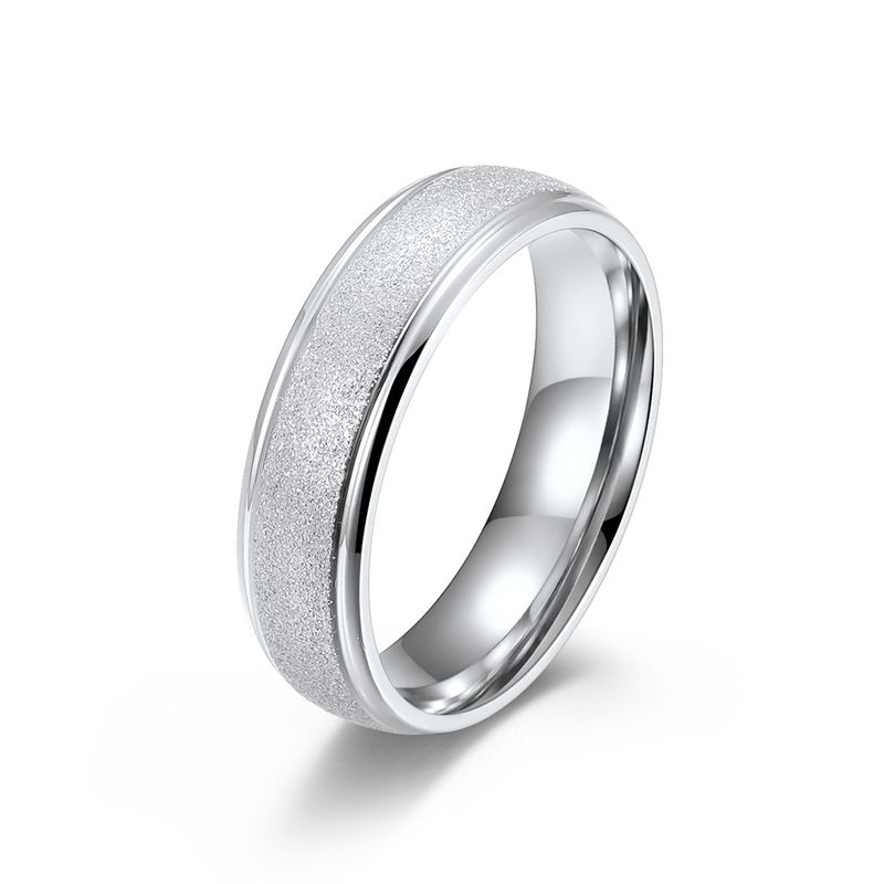 Simple stainless steel inner and outer arc pressed sand ring titanium steel plated K gold neutral cold style ring for men and women_voghion.com