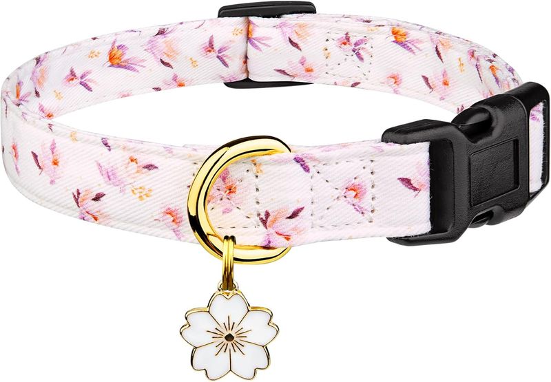 Handgemachtes Hundehalsband aus Baumwolle, süße und markante Muster, weißes und rosa Liebesherz mit Anhänger für Hundehalsbänder für Mädchen und Jungen, Größe S_voghion.com