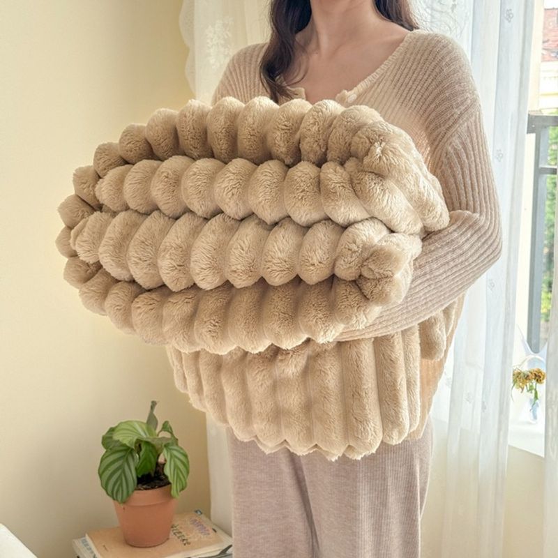 Populært fortykket kaninplys-lurtæppe flannelmælkefleece-tæppe 4,8 cm bredt aircondition-tæppe_voghion.com