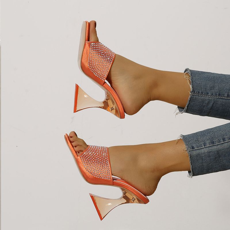 Women's Pumps high-heeled sandals Za new square toe thick heel rhinestone sexy high heels with open toe European and American sandals_voghion.com