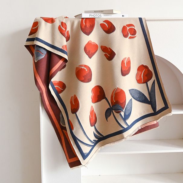 Outono e inverno coreano tulipa impresso dupla face dois tons cachecol feminino cashmere quente, pequeno ar perfumado_voghion.com