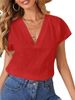 Abbigliamento da donna, nuova camicia a maniche corte con scollo a V, tinta unita, in cotone e lino_voghion.com