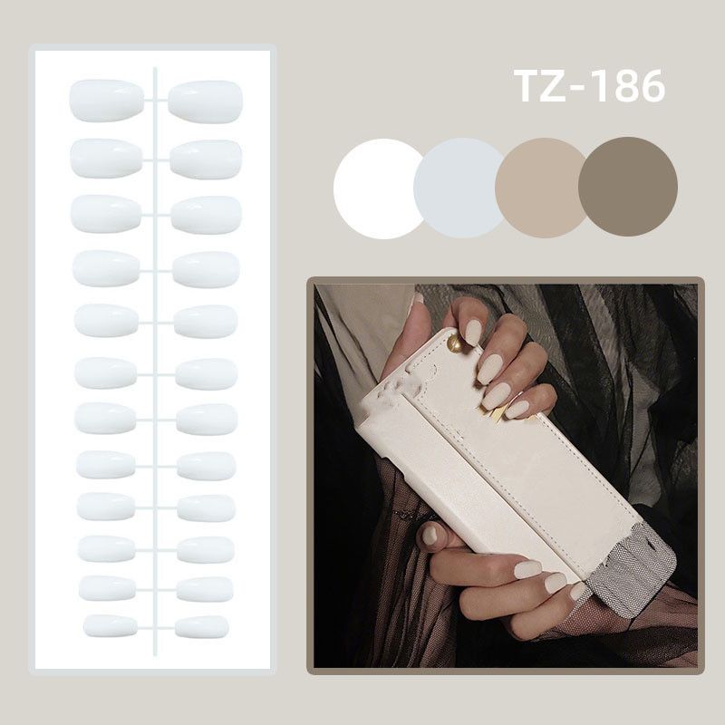Simples redondo 24 pçs cabeça amêndoa fae nai comprimento médio branco francês falso nai diy oval cobertura completa dicas de unhas imprensa em l_voghion.com