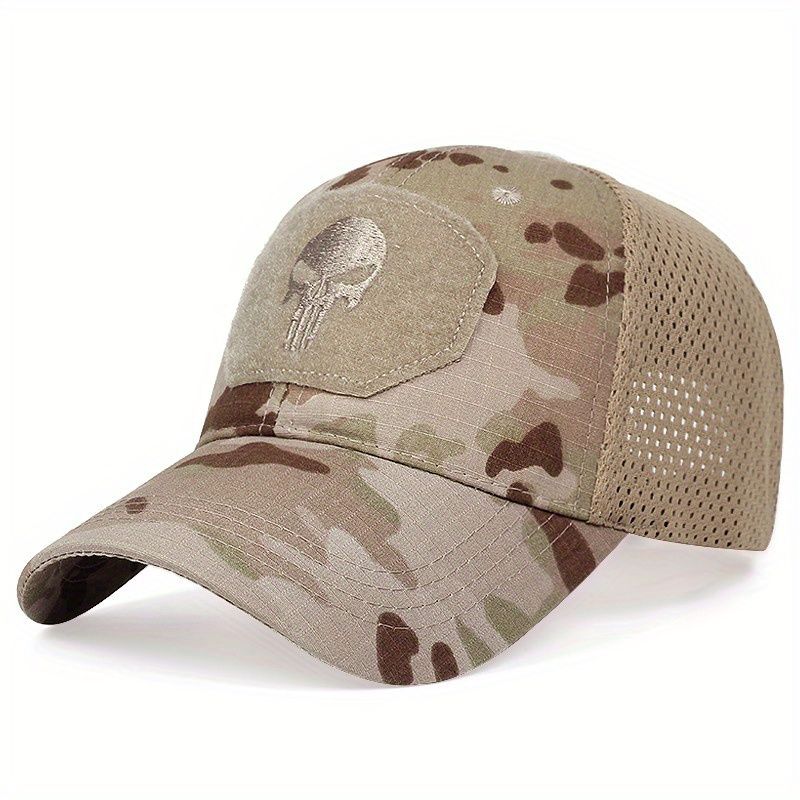 Baseball tattico da uomo con motivo a teschio con mimetica, cappellini snapback in rete traspirante stile militare alpinismo_voghion.com