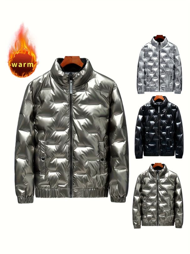 OBM Herren Luxus Weißer Duck Mantel Thermojacke mit Stehkragen und durchgehendem Reißverschluss Robuste Winterbekleidung Ski-, Schnee- und Winterbekleidung_voghion.com