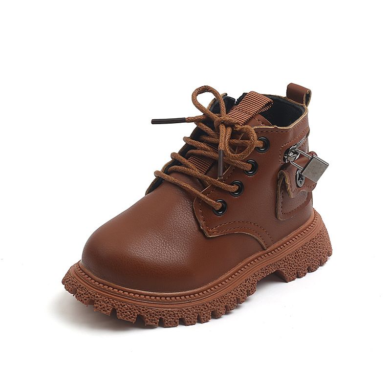 Child's shoes Boys fashion Doc Martens girls side zipper soft-soled single boots_voghion.com