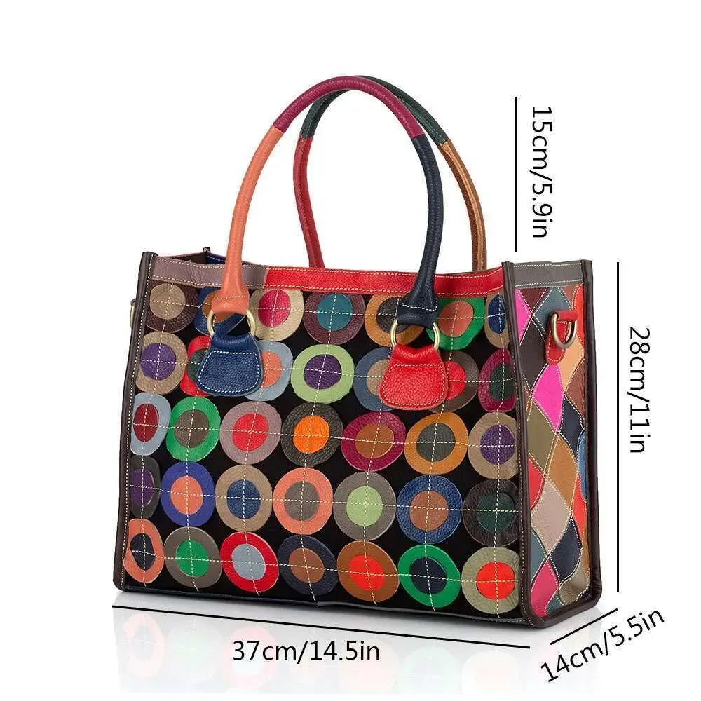 Designer Bags New Genuine Leather Ethnic Style Colorful Large Capacity Tote Bag_voghion.com