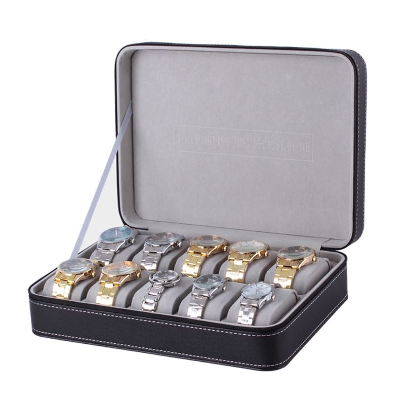 10 Slots Watch Zipper Travel Box Leather Display Case Organizer Jewelry Storage Container For Women Men Watch Display_voghion.com