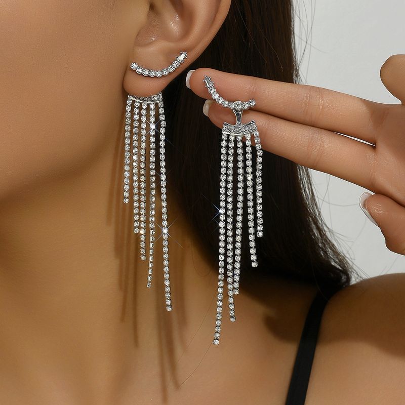 S Silver Needle Fashionable Light Luxury Zircon for Women Cold and Exquisite Tassel with Advanced Sense Earrings_voghion.com