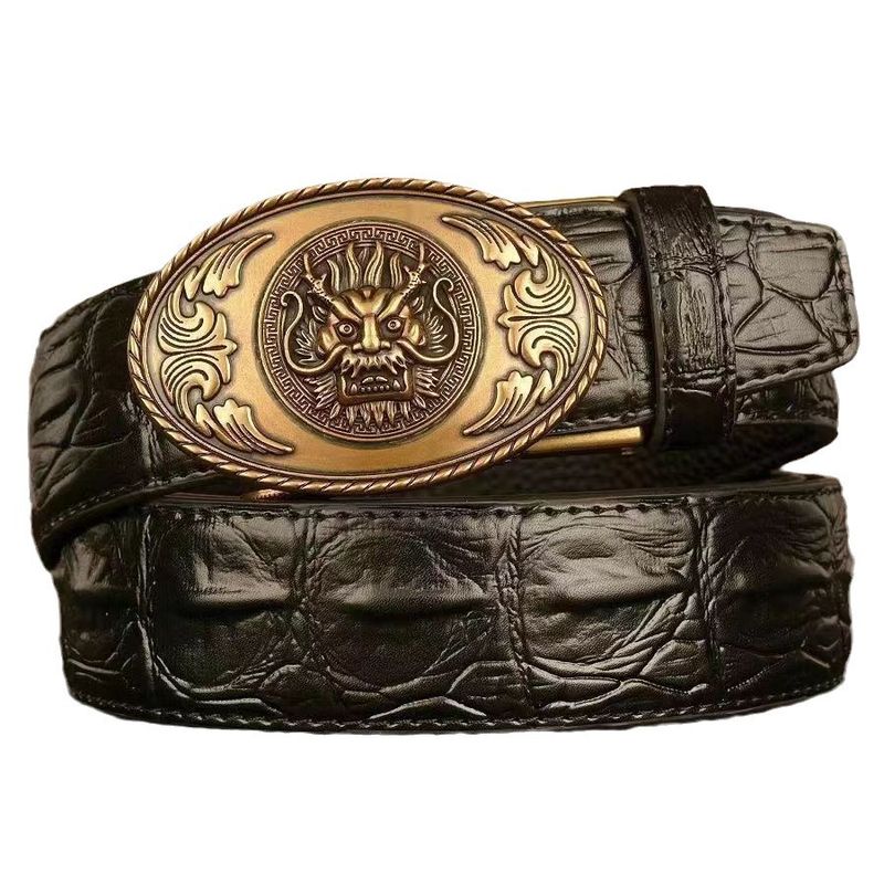 Apparel Accessories head automatic buckle men's belt cowhide personality crocodile pattern casual belt men's fashion casual belt_voghion.com