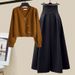 Completo maglione e gonna in maglia da donna taglie forti - Elegante top tunica a maniche lunghe con gonna midi a trapezio, completo casual invernale da ufficio_voghion.com