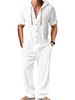 25 Men's Sports Casual Hooded Cotton Linen Sleeve Shirt Loose Long Pants Set_voghion.com