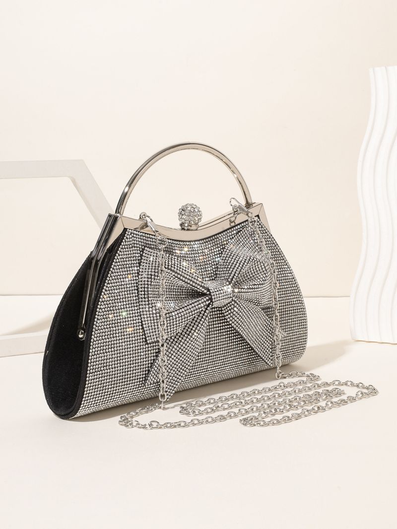 Ensemble brillant nouveau sac à main de banquet pour robe de mariée avec nœud en diamant d'eau à la mode_voghion.com