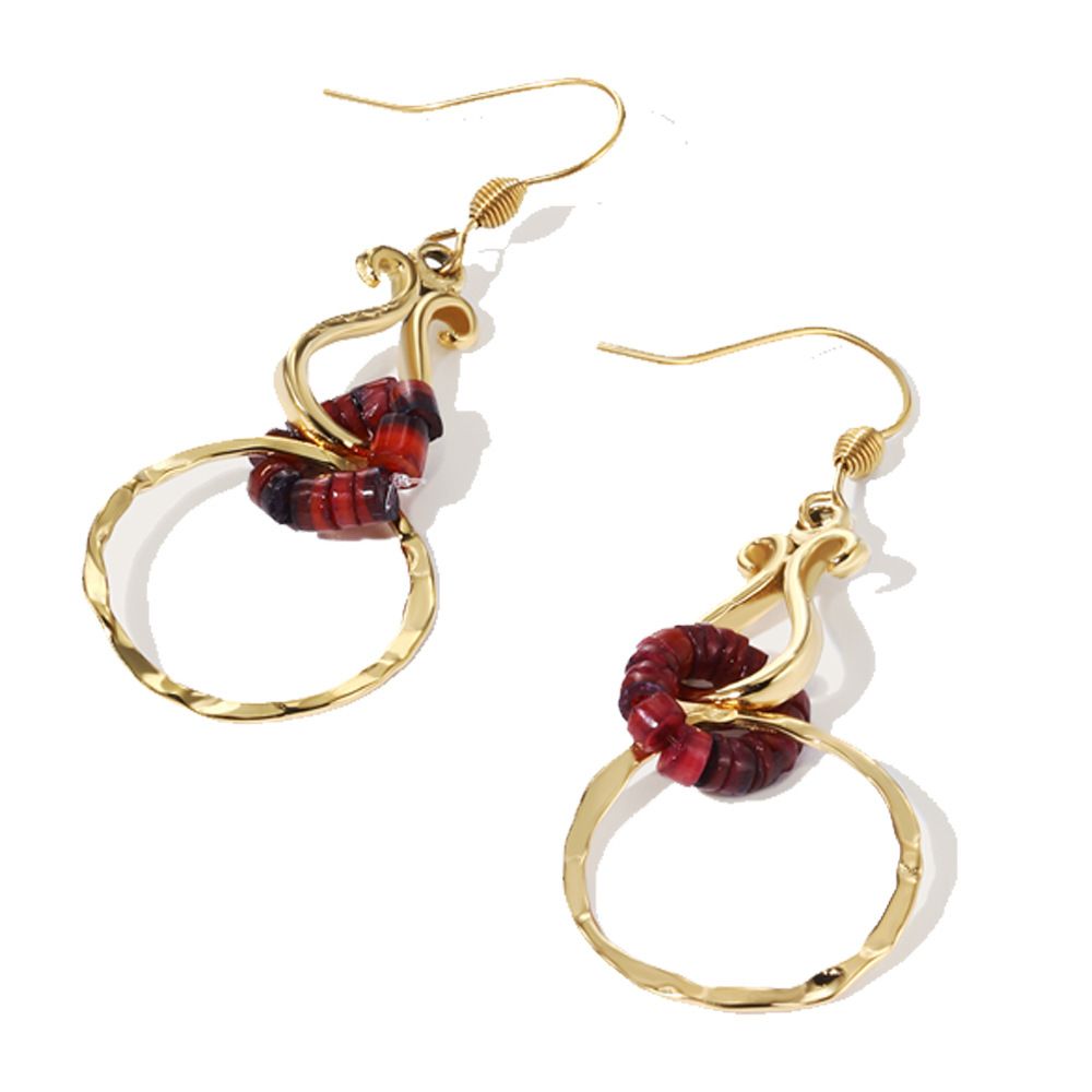 Orecchini da donna in acciaio al titanio con zucca retrò francese, di alta qualità, con cerchio geometrico rosso vino, tutti abbinabili, per la mezza età_voghion.com