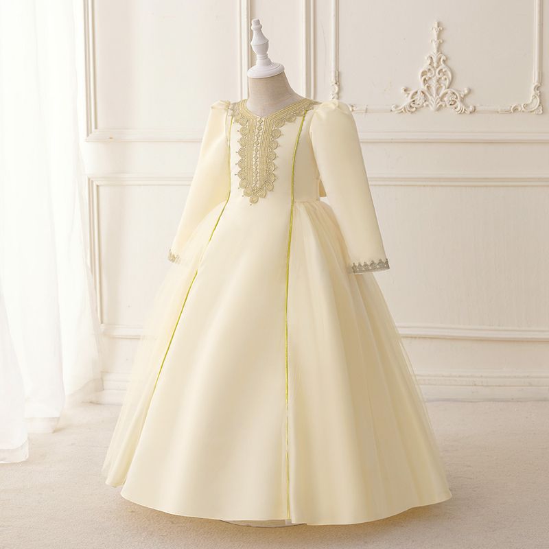 Roupas infantis Novo vestido infantil saia longa bordado forjamento vestido de princesa vestido de noite saia tutu longa_voghion.com