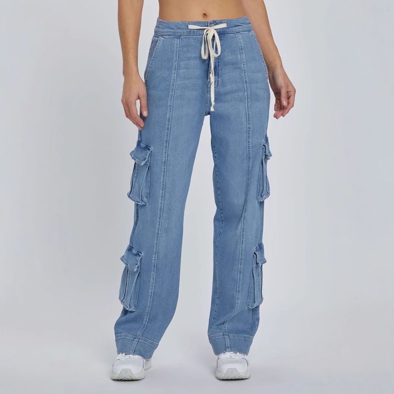 Abbigliamento da donna Primavera Nuova tuta lavata da strada Jeans da donna con lacci a gamba larga e multitasche_voghion.com