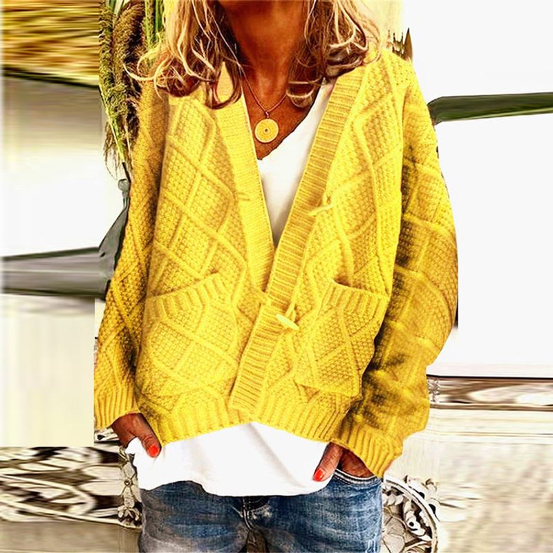 Damen neuer modischer reiner Twist-Strickpullover, lockerer Cardigan-Mantel_voghion.com
