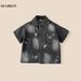 Mother & Kids Boys Paint Splashed Denim Suit Short Sleeved Shorts Children's Jacket_voghion.com