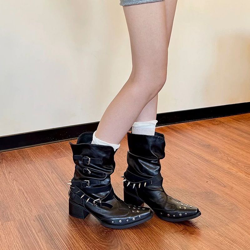 Cooler Martin im britischen Stil mit Nieten und klobigen Absätzen, neue Western-Cowboystiefel für Damen 2025, lässige Sommerstiefel_voghion.com