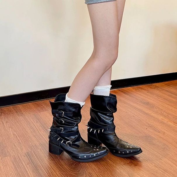 Cooler Martin im britischen Stil mit Nieten und klobigen Absätzen, neue Western-Cowboystiefel für Damen 2025, lässige Sommerstiefel_voghion.com