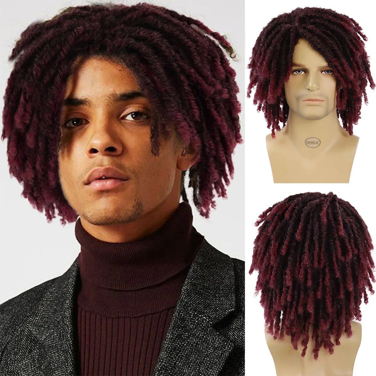 GNIMEGIL Syntetisk kort flätad peruk för svart man Afro Bob Ombre Brun Virkad Twist Hår Dreadlocks Peruk Naturlig lagerperuk_voghion.com