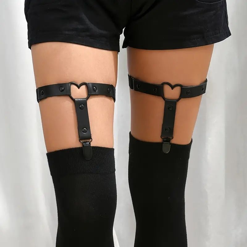 HOT Adjustable Heart Leg With Anti-Slip Clips,Elastic Y2K Gothic Thigh Garter For Ladies Black_voghion.com