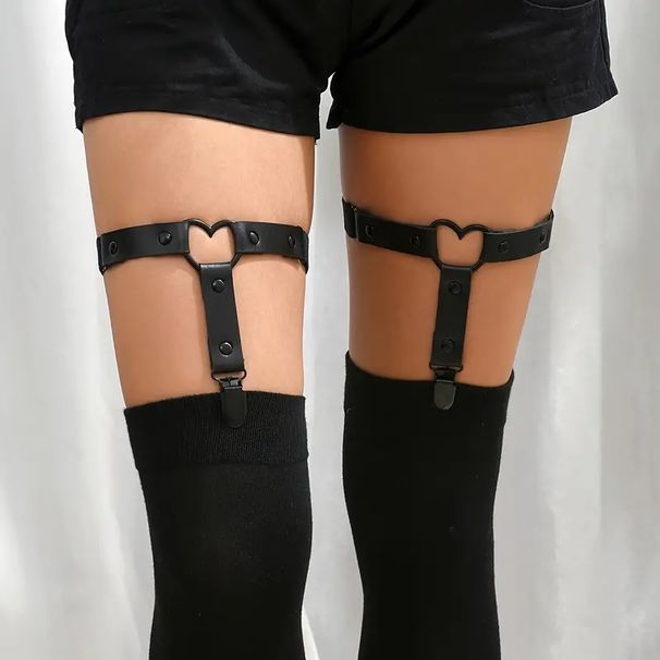 HOT Adjustable Heart Leg With Anti-Slip Clips,Elastic Y2K Gothic Thigh Garter For Ladies Black_voghion.com