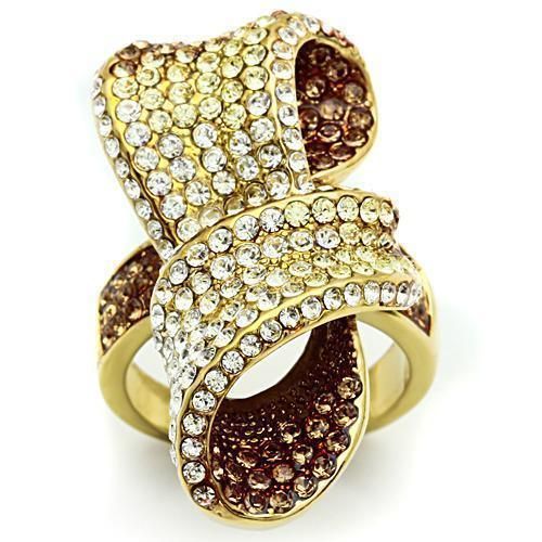GL307 - IP Gold(Ion Plating) Brass Ring with Top Grade Crystal in Multi Color_voghion.com
