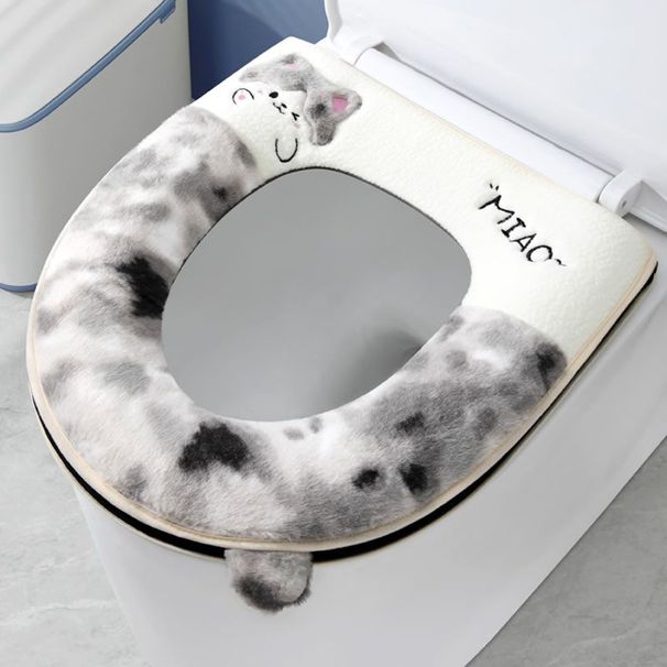 Coussin de siège de toilette épais en peluche avec anneau de fermeture éclair et motif dessin animé, universel pour l'automne et l'hiver_voghion.com