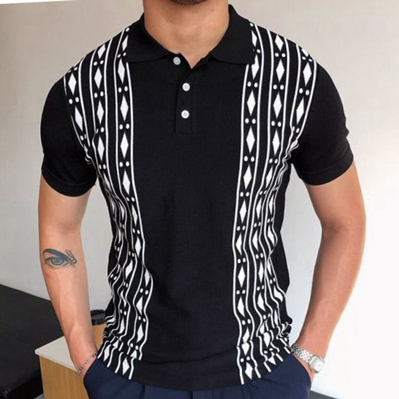Men's Clothing new men's summer short sleeve jacquard sweater lapel slim fit casual polo shirt for men SY0089_voghion.com