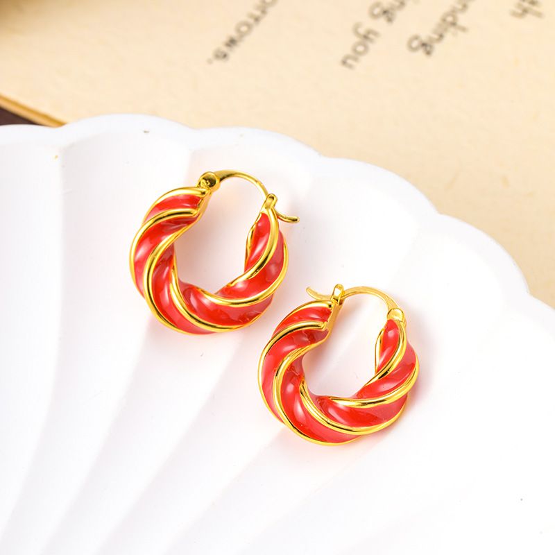 Advanced spiral patterned enamel drip glazed earrings with summer design and fashionable ear accessories_voghion.com