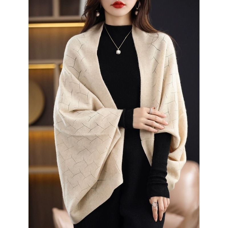 Vielseitiger Strickschal für Damen – Übergroßer Cardigan-Umhang mit offener Vorderseite in Unifarben für Herbst und Winter​​_voghion.com