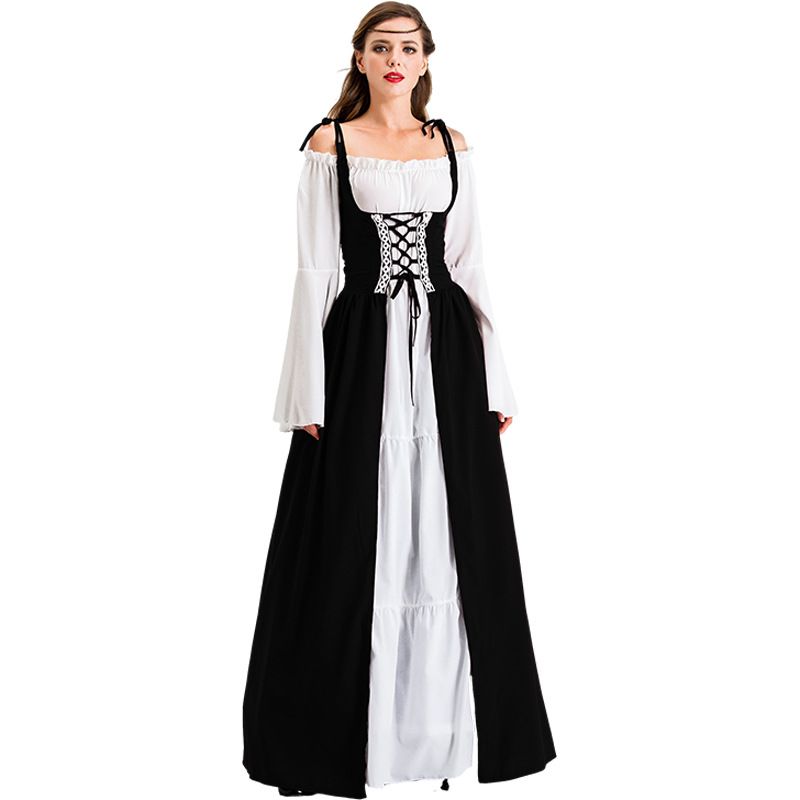Damen Mittelalter Renaissance Kleid mit Taillenbund, langes Hofkleid, Damenbekleidung_voghion.com