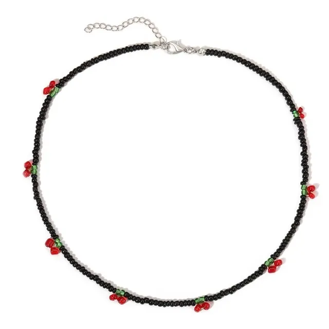 Collana con perline di ciliegia rossa in stile bohémien alla moda per le donne, graziosi semi di frutta fatti a mano, collane con perline trasparenti, gioielli boho_voghion.com
