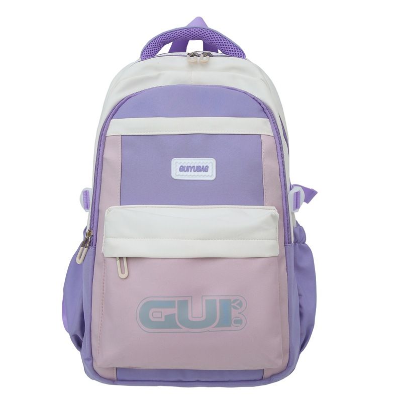 GUIYU Large Capacity Backpack For High School & College Students, Lightweight Nylon Bookbag With Color Block Design, Breathable Cushioned Straps_voghion.com