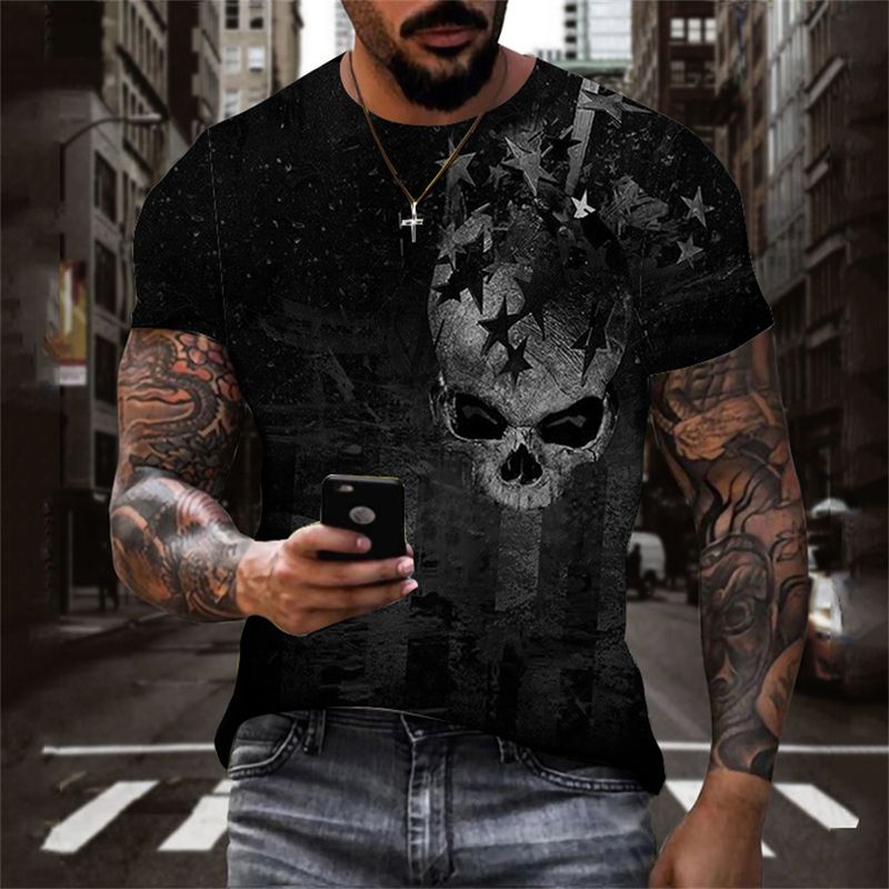 Pattern printing foreign trade new European and American hot 3DT shirt round neck men's summer 3DT shirt_voghion.com