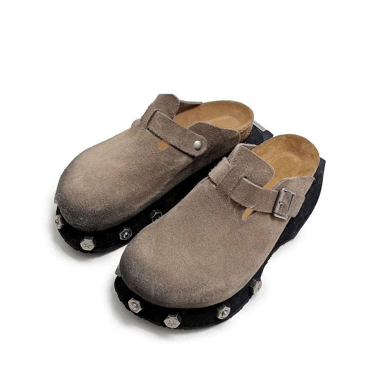 Nya vårsommar tjock sula vintage halvtofflor läder slip-on top tofflor_voghion.com