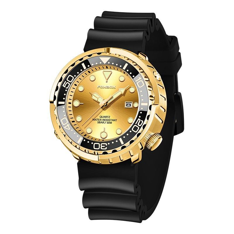 Relógio masculino estiloso, à prova d'água, com calendário luminoso e visor multifuncional, pulseira de aço inoxidável durável, vidro mineral, movimento de quartzo_voghion.com