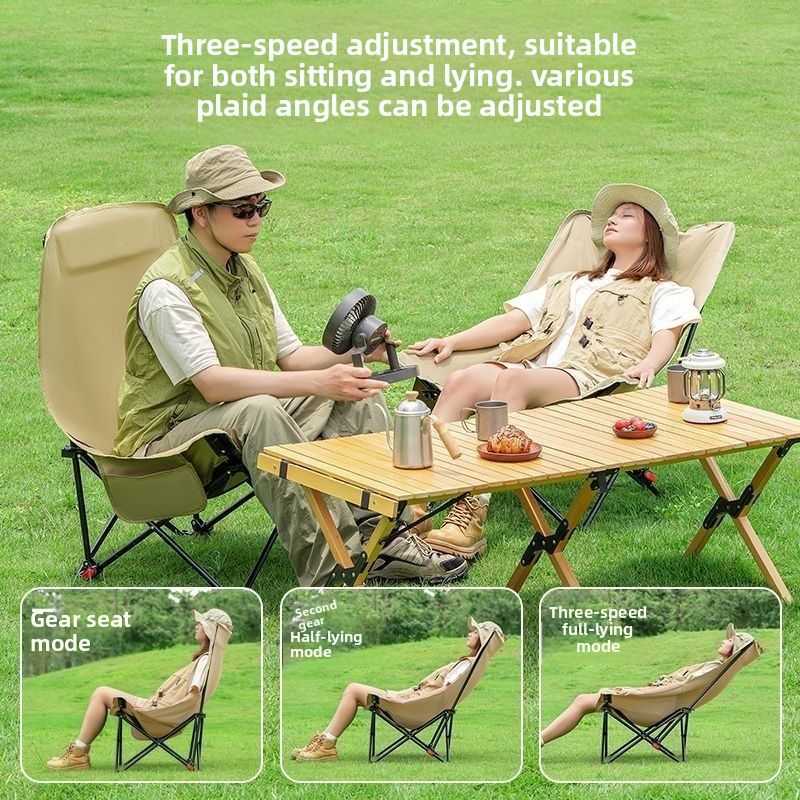 Heightened Adjustable Recliner Three-Level Adjustment Portable Folding Moon Chair For Outdoor Fishing Camping Picnic Nap_voghion.com