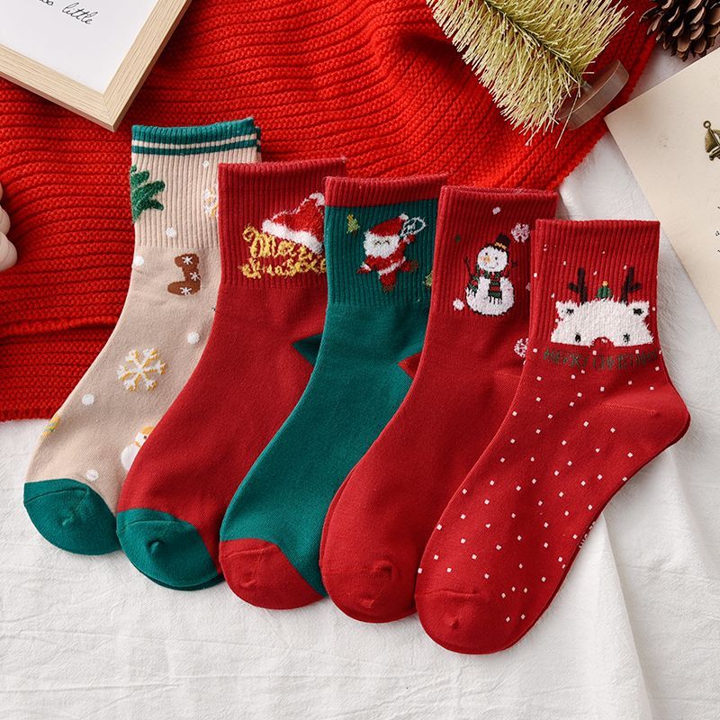 Weihnachtsstrümpfe für Kinder in mittlerer Länge, Herbst und Winter, rote Socken für das Herkunftsjahr, Paare,_voghion.com