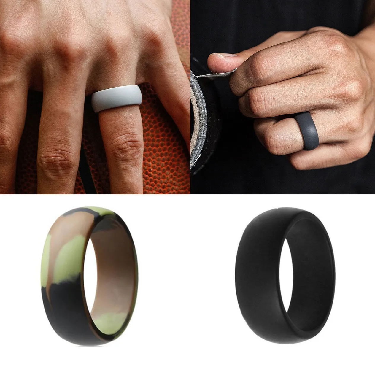 Ventes chaudes 8 mm de largeur 7-12 taille armée vert noir ensemble de bagues en silicone pour homme femmes entraînement affaires fiançailles bandes_voghion.com