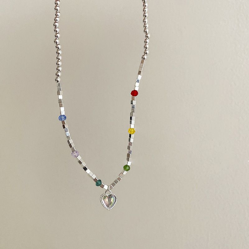 Silver necklace for women 2023 new geometric irregular splicing love clavicle chain net celebrity necklace accessories_voghion.com